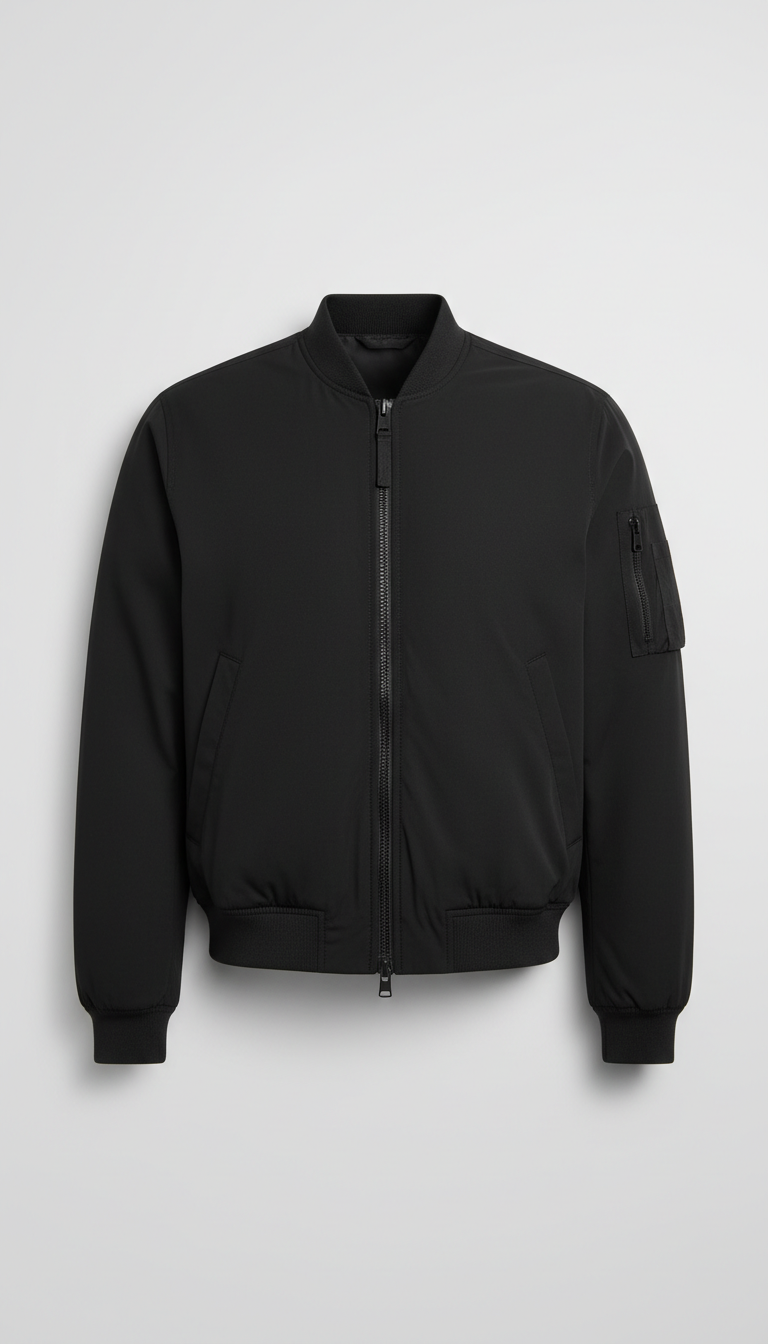 Black Technical Fabric Bomber Jacket