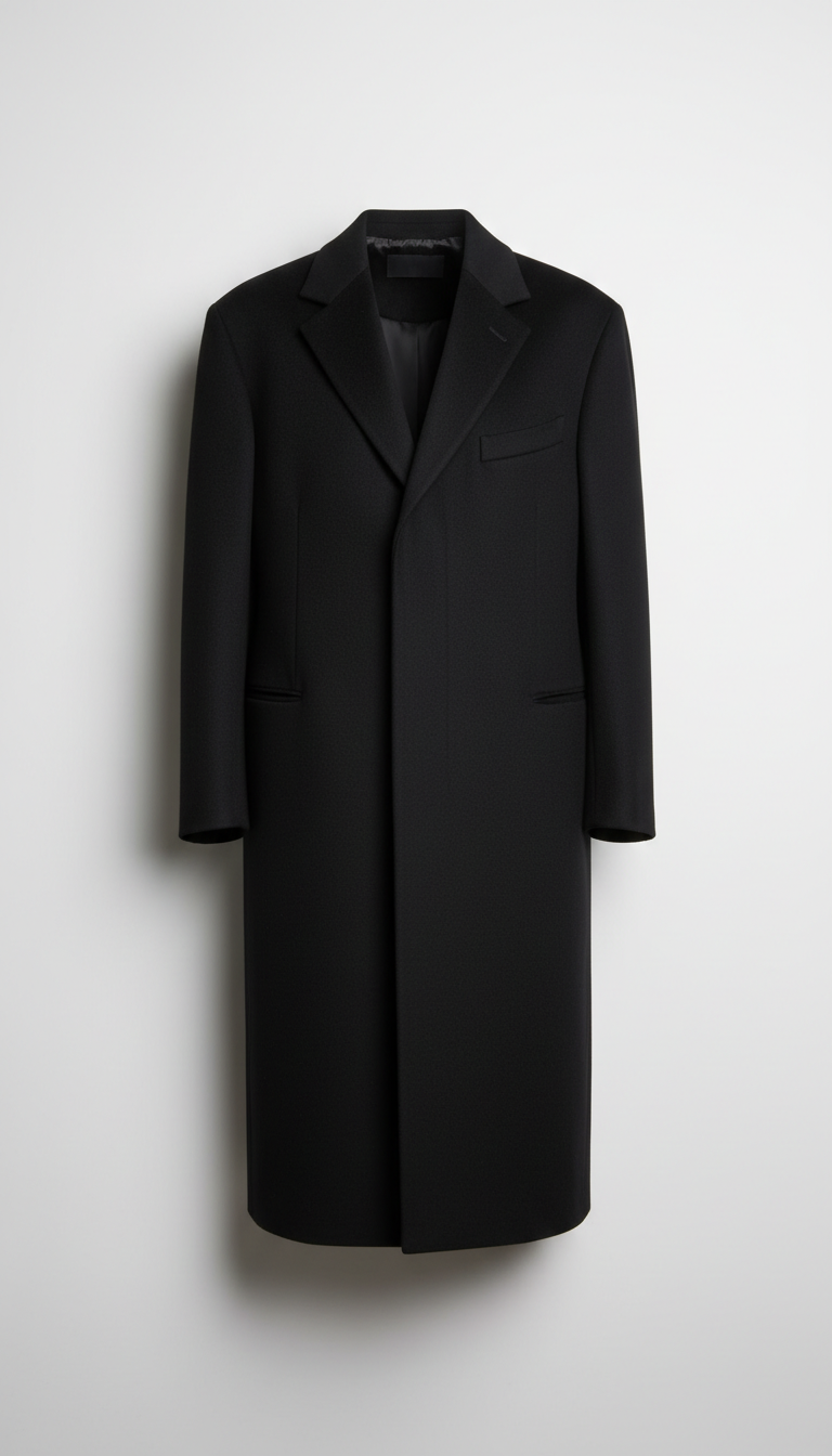 Black Wool Architectural Overcoat